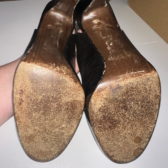 Stuwart Weizman women’s black sling back peep toe heels 8 formal party leather - Picture 7 of 12